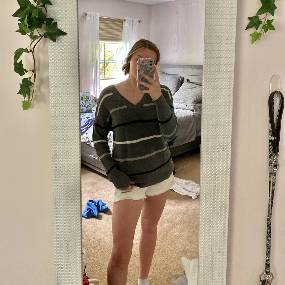 grey striped sweater